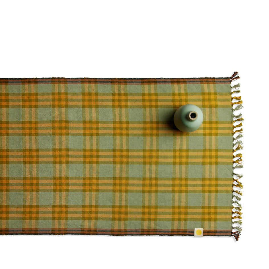 Waffle Plaid Table Runner in Verde Image 1