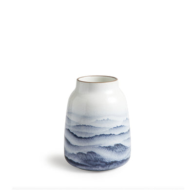 Wide Vase in Midnight and Opaque White Watercolor