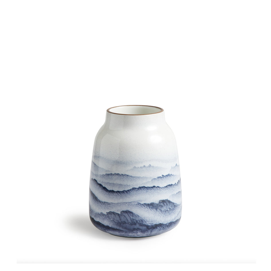 Wide Vase in Midnight and Opaque White Watercolor Image 1