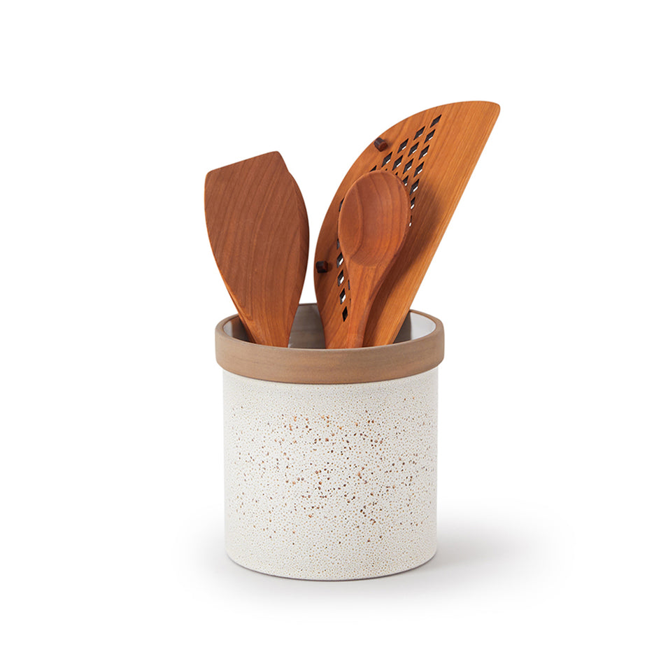 Utensil Crock in Opaque White and Matte Brown Image 2