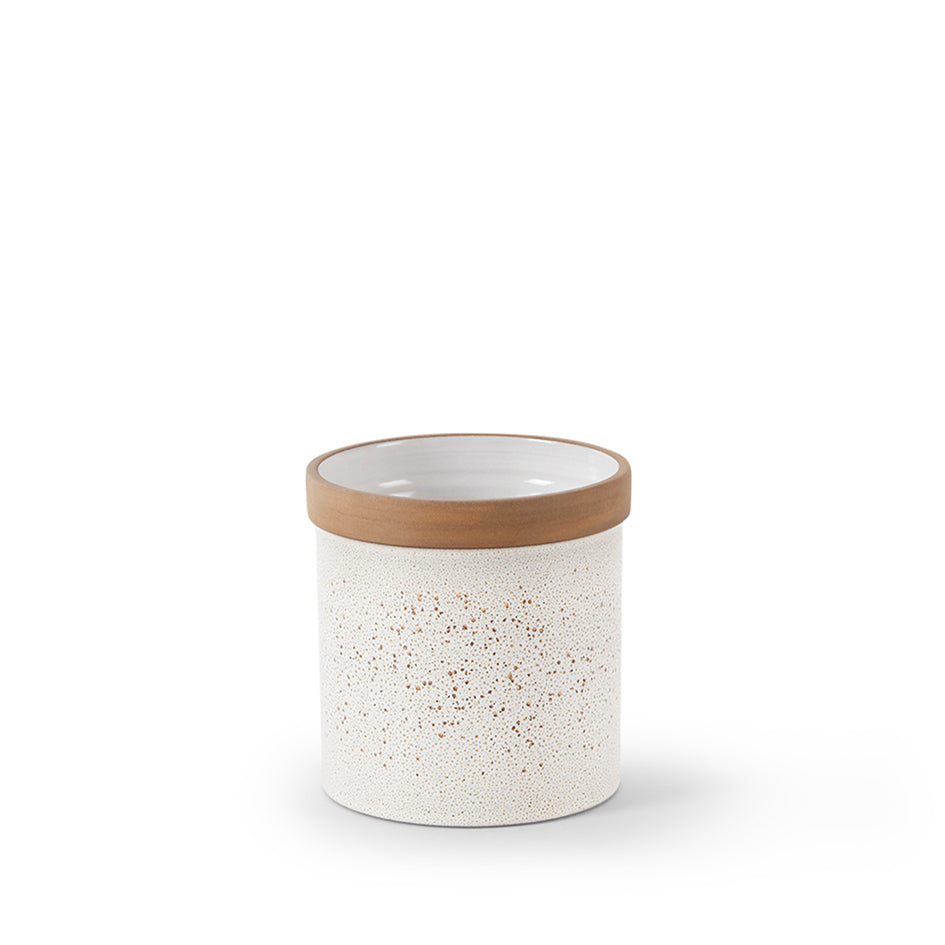 Utensil Crock in Opaque White and Matte Brown Image 1
