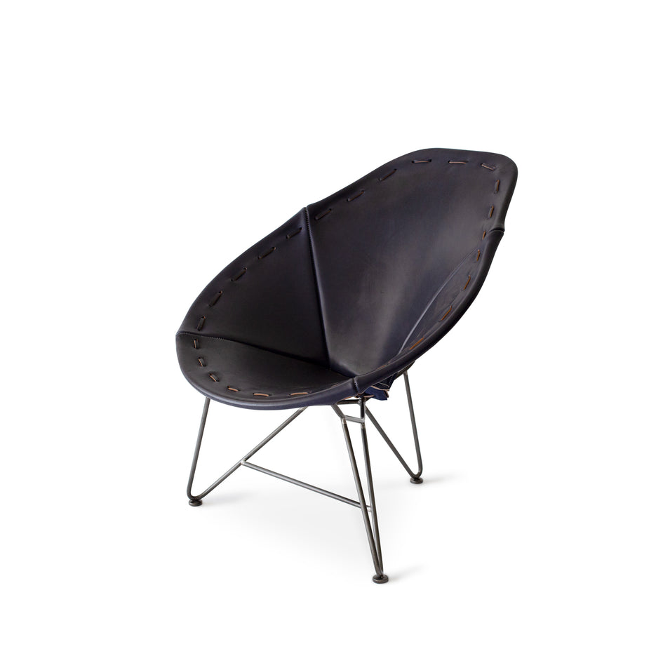 Saddle Leather Oval Chair in Blue with Natural Steel Base Image 1