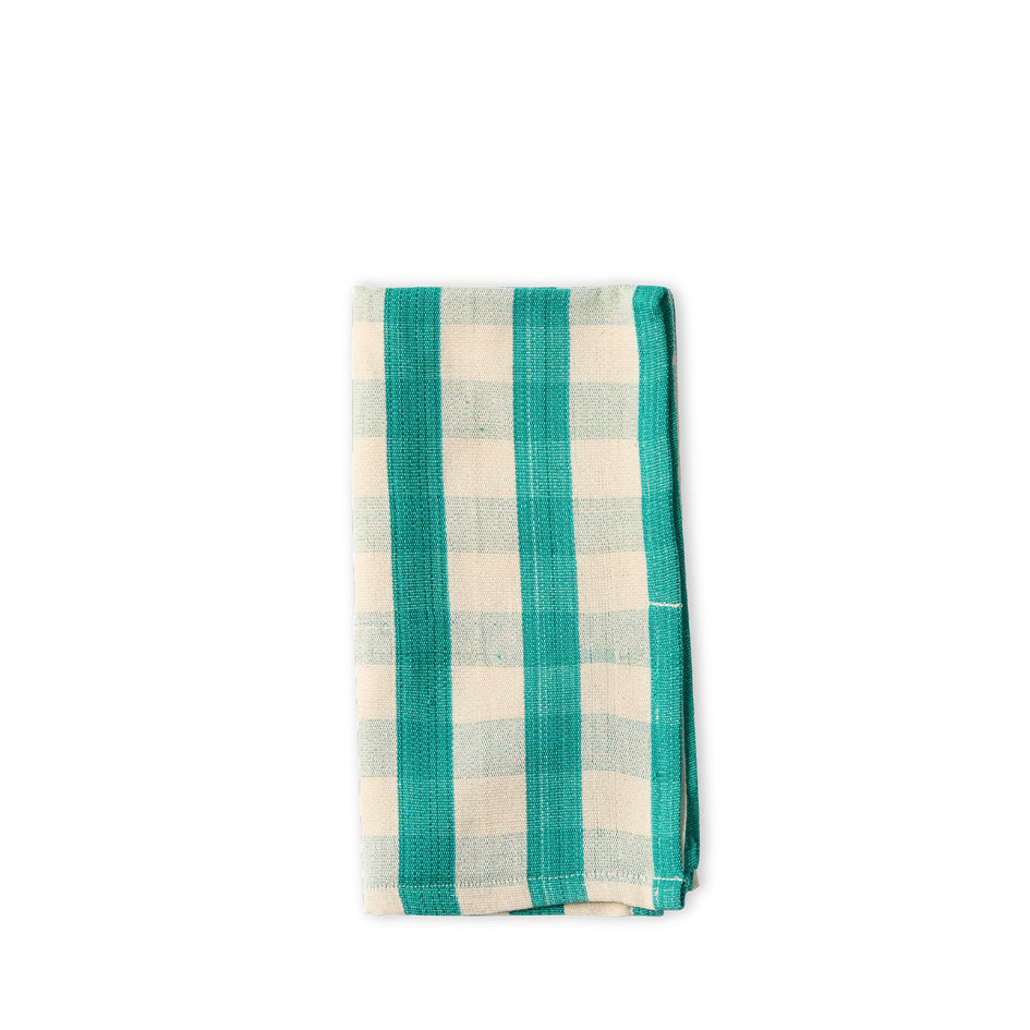 Cotton Check Napkin in Green and Off White Image 1