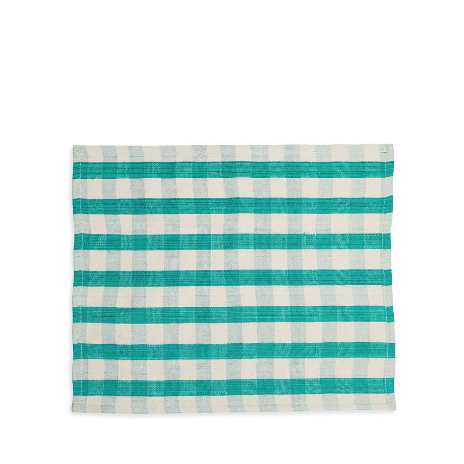 Cotton Check Placemat in Green & Off-White Image 1