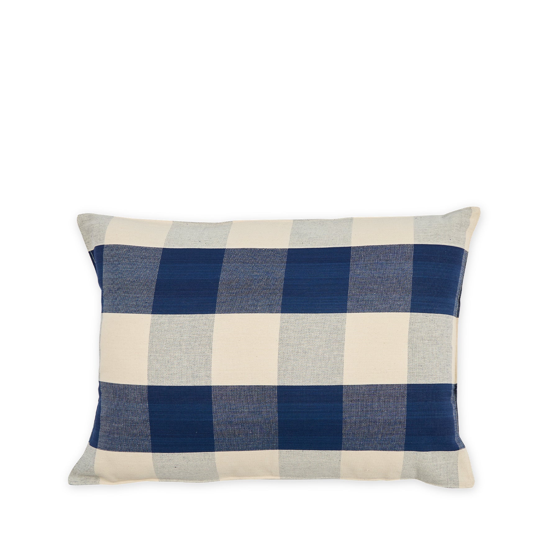 Cotton Check Pillow in Navy Blue and Off-White Zoom Image 1