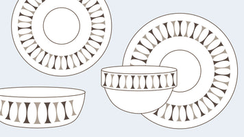 Graphic of a plate and a bowl advertising Heath Ceramics Home Plate event