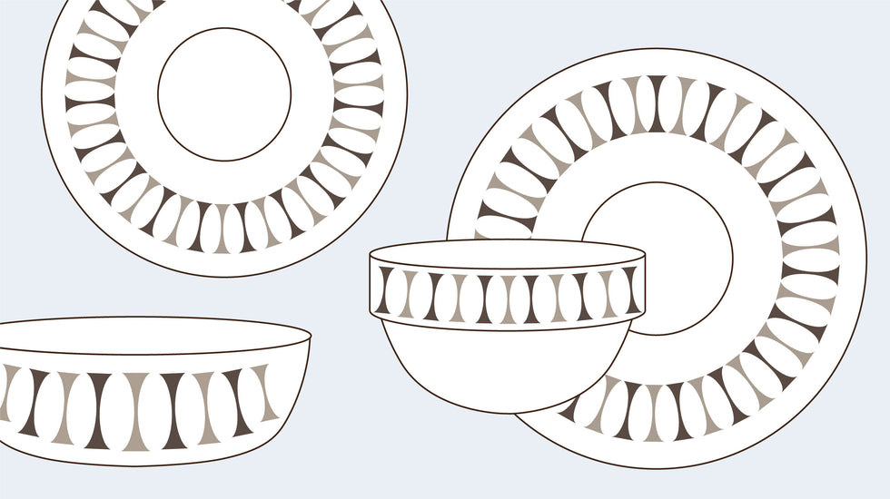 Graphic of a plate and a bowl advertising Heath Ceramics Home Plate event