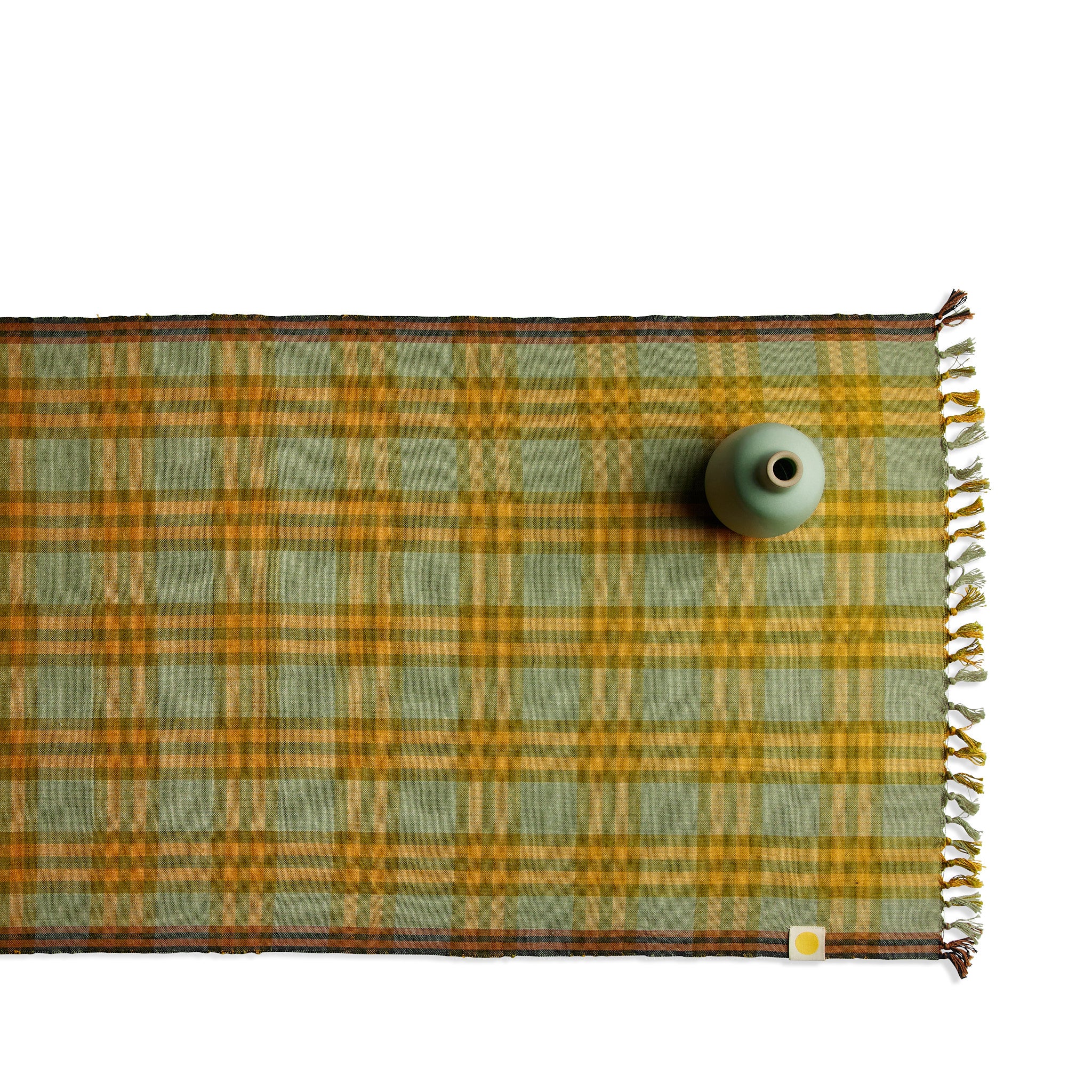 Waffle Plaid Table Runner in Verde Zoom Image 1
