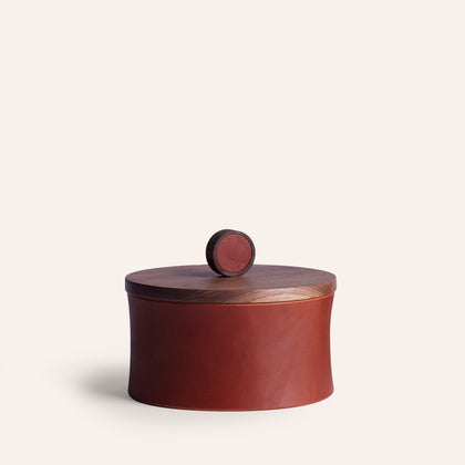 Circle Container in Walnut and Chestnut Leather