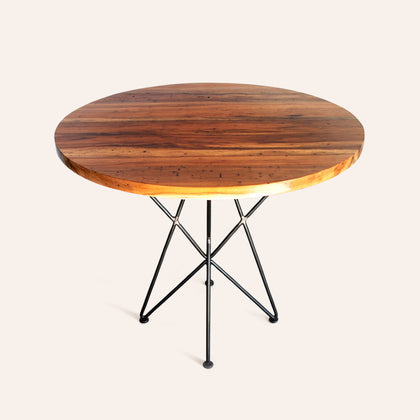 Pecan Top Round Cafe Table 36" in Red Steel