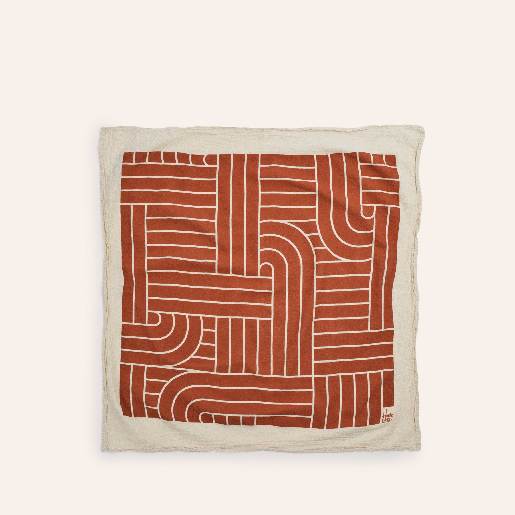 Chalet H Weave Tea Towels in Natural, Tomato, and Myrtle Green (Set of 3)