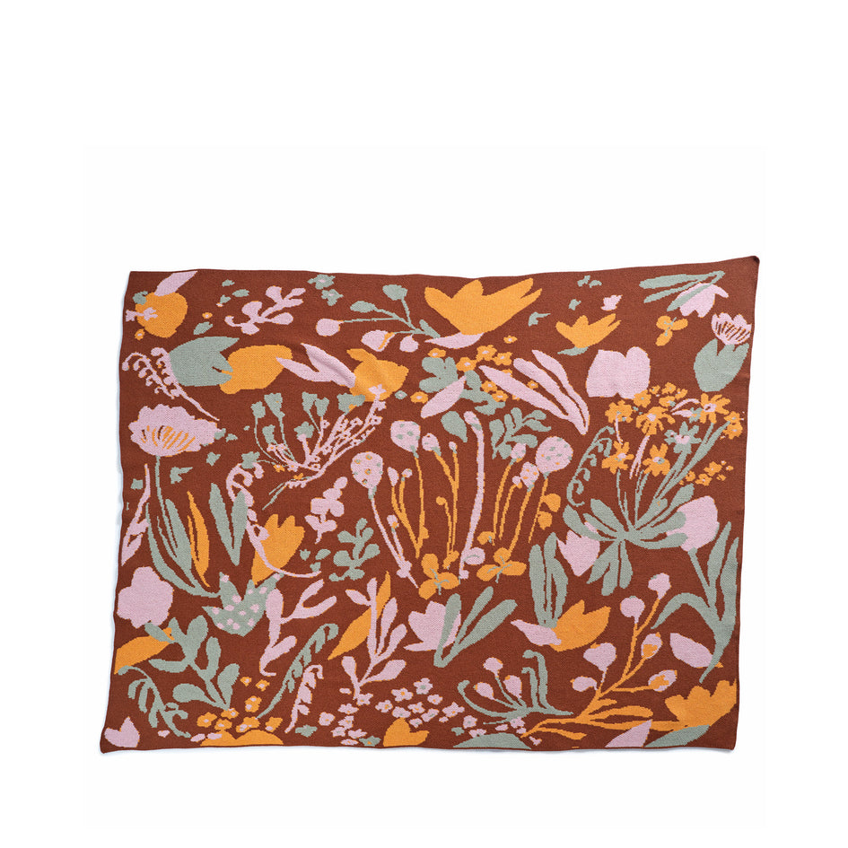 Poppies and Lotus Blanket in Cinnamon Image 1