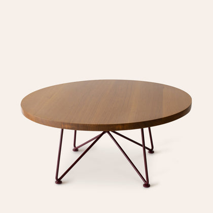 Quarter Sawn Oak Cocktail Table with Wine Red Base