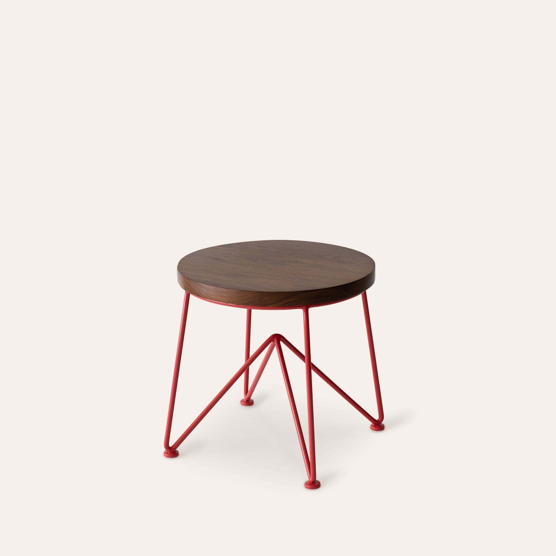 Walnut Stool with Strawberry Red Base