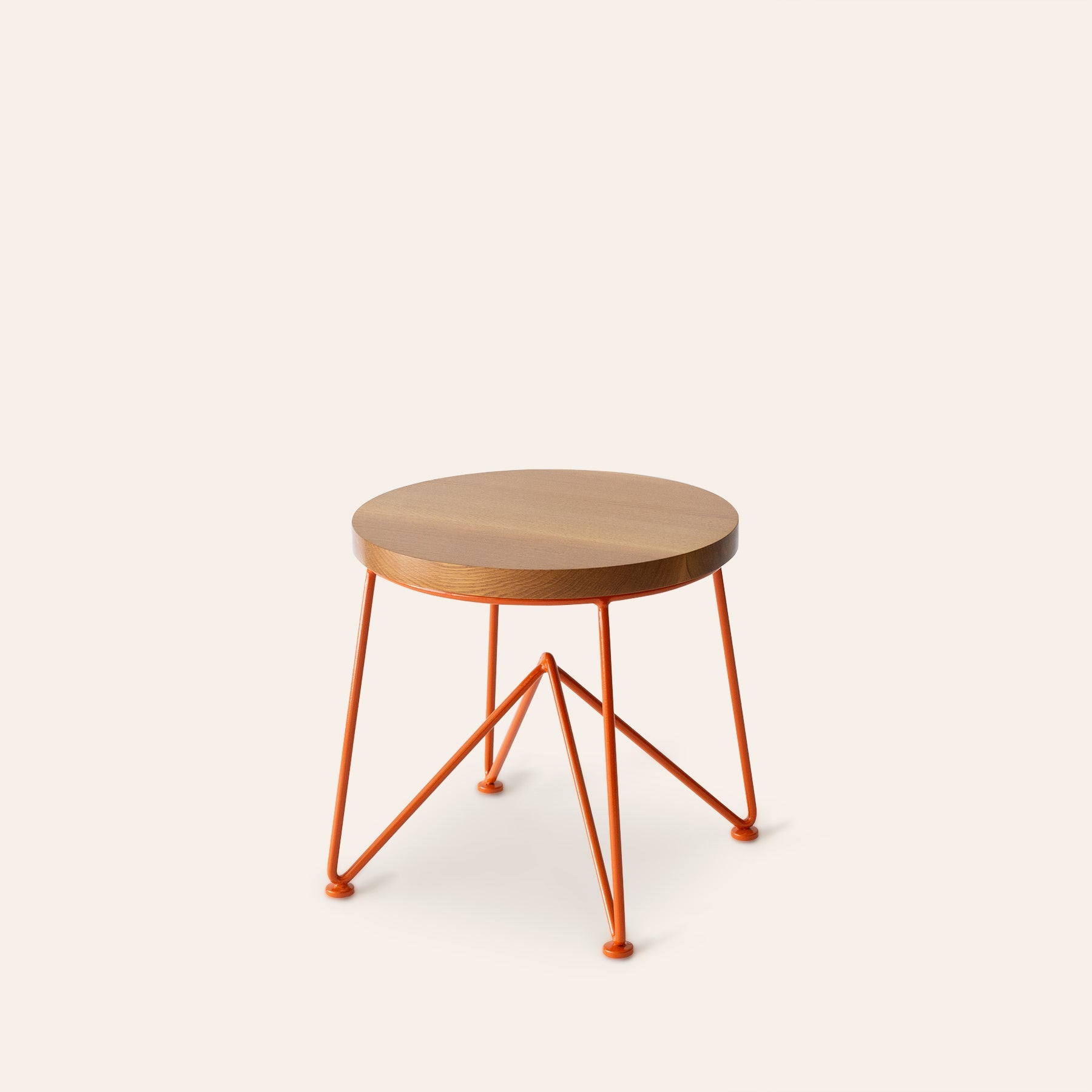 Quarter Sawn Oak Stool with Red Orange Base