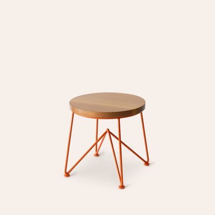Quarter Sawn Oak Stool with Red Orange Base