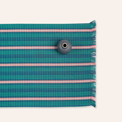 Cotton Tartan Runner in Green, Navy Blue & Red