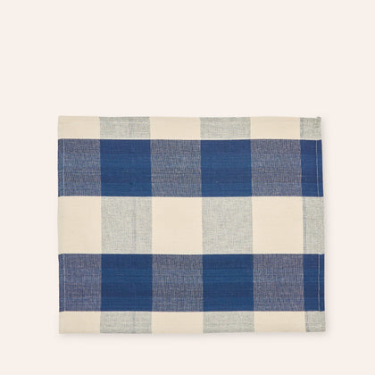 Cotton Check Placemat in Navy Blue and Off-White