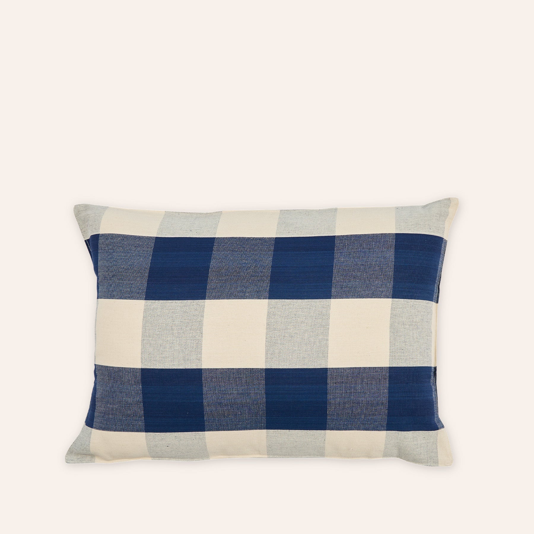 Cotton Check Pillow in Navy Blue and Off-White