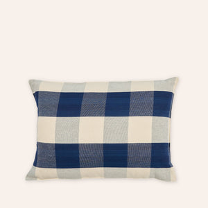 Cotton Check Pillow in Navy Blue and Off-White