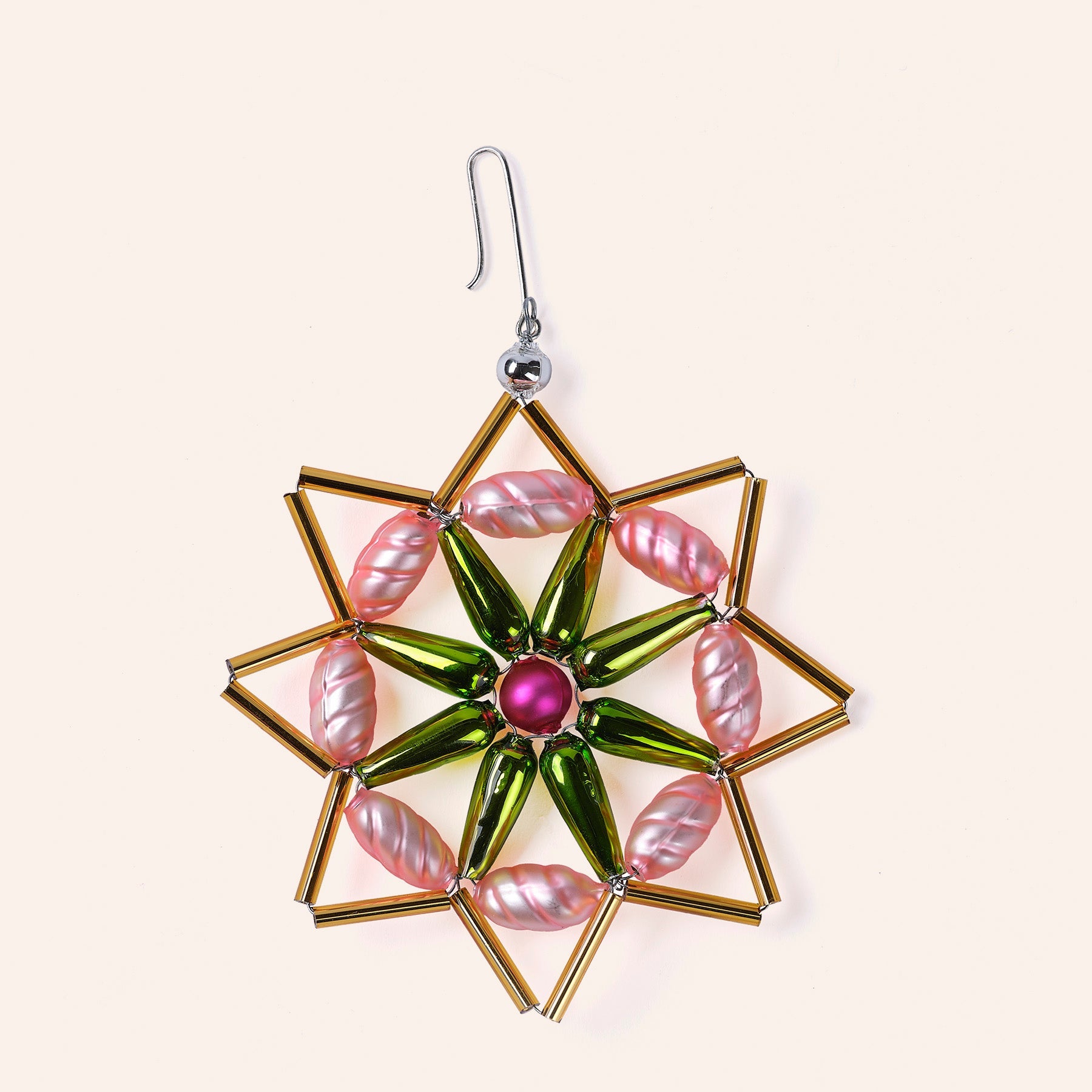 Star Ornament in Gold/Pink/Green