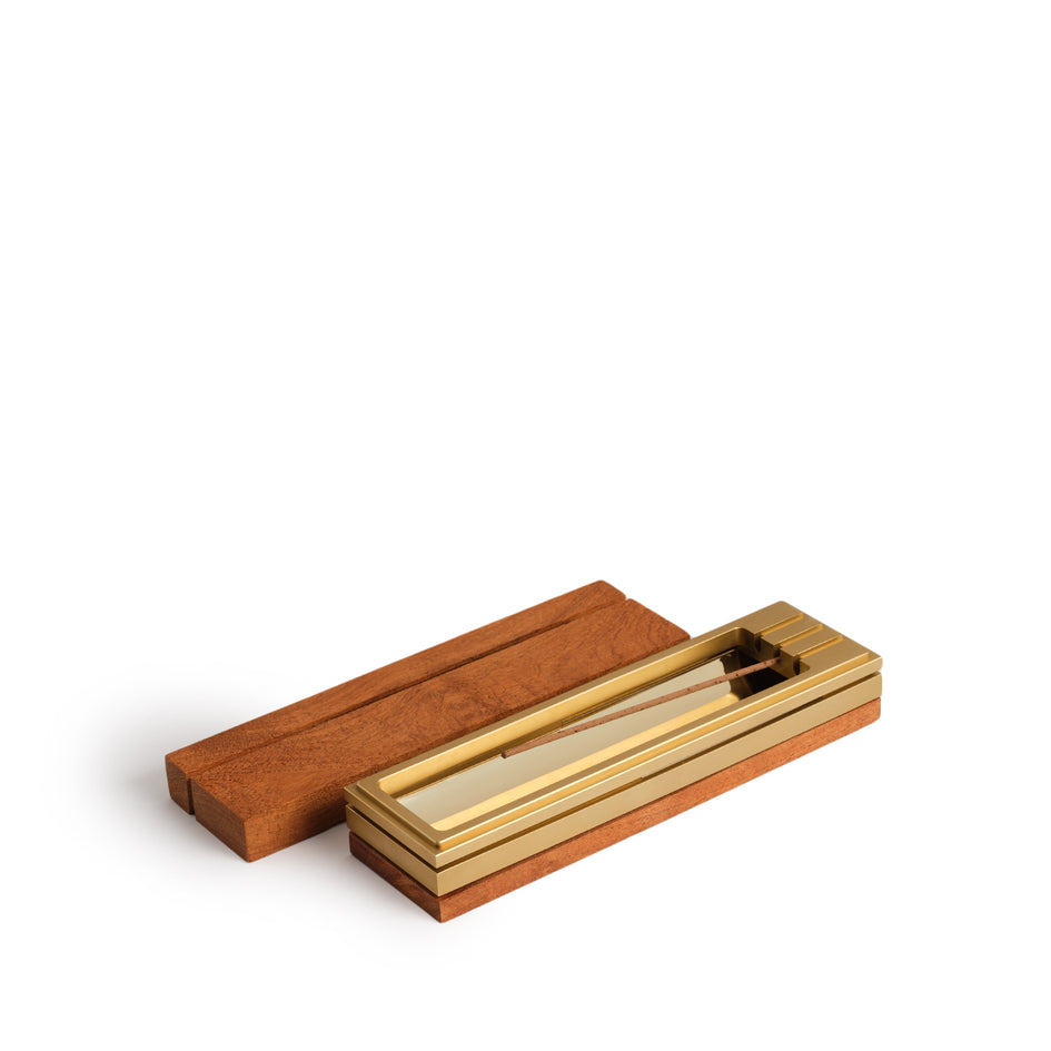 Tall Box Burner in Wood/Satin Brass Image 2