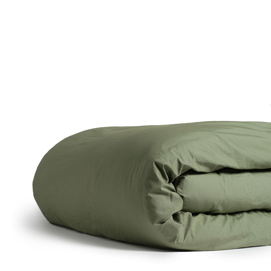 Percale Cotton Duvet Cover in Olive Buff Image 2