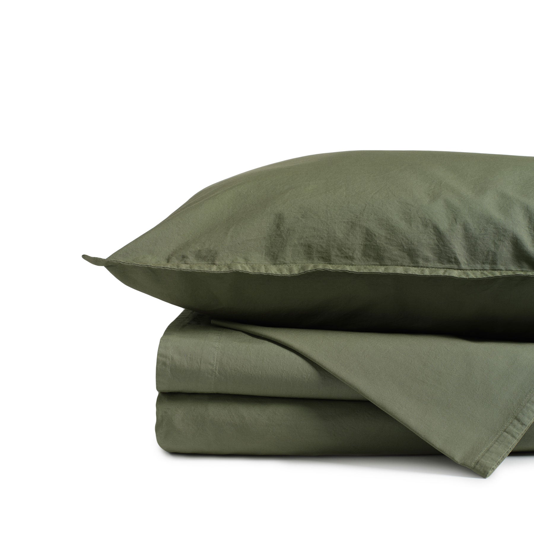 Percale Cotton Sheet Set in Olive Buff Zoom Image 2