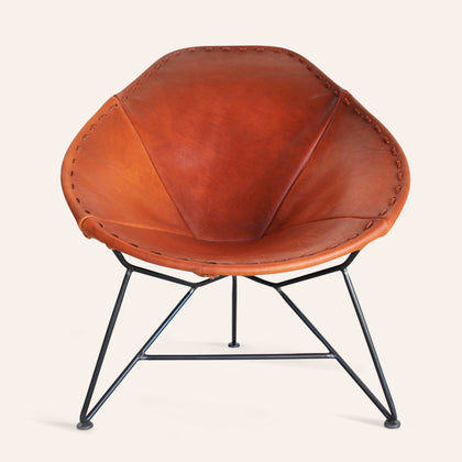 Leather Oval Chair in Natural Steel