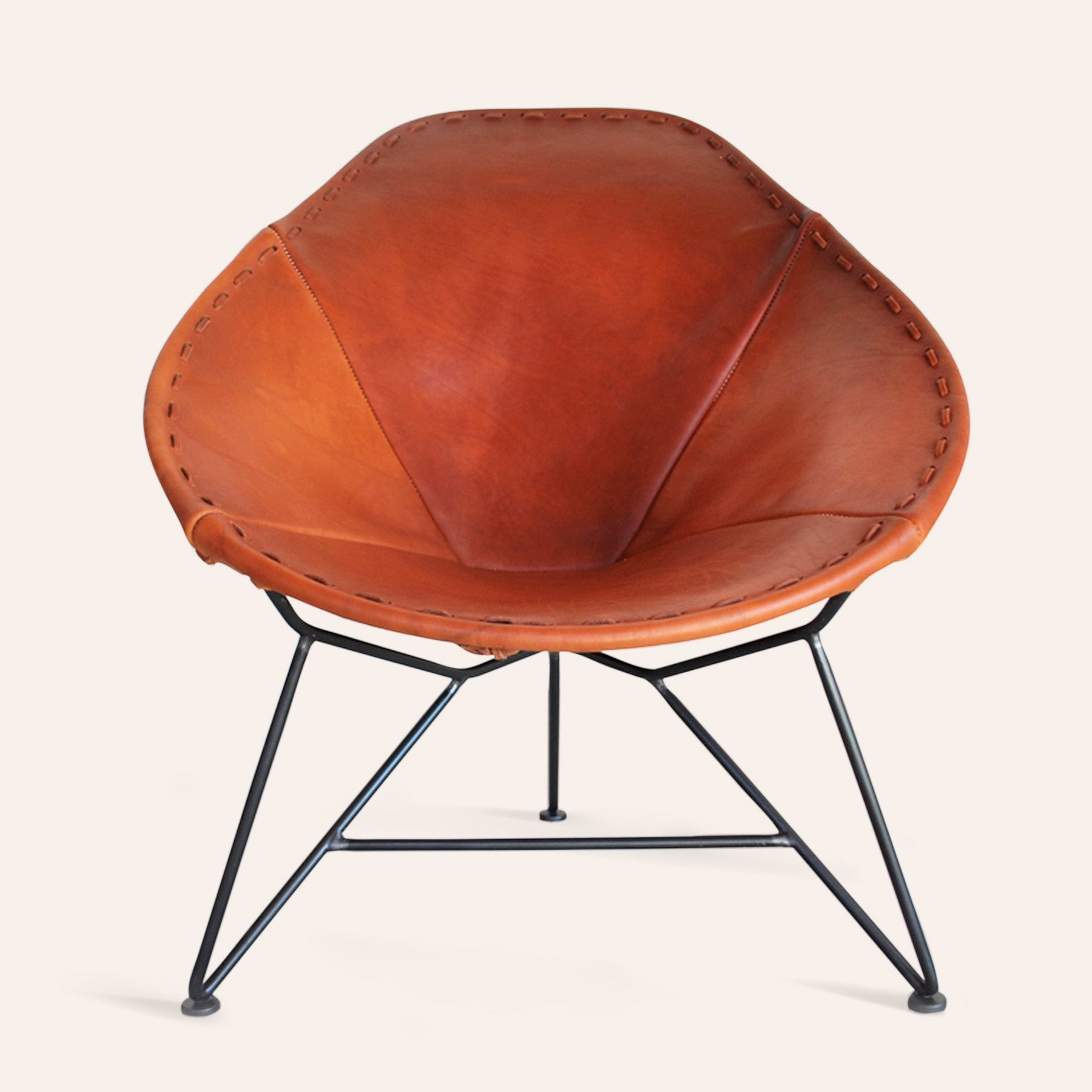 Leather Oval Chair in Red Steel