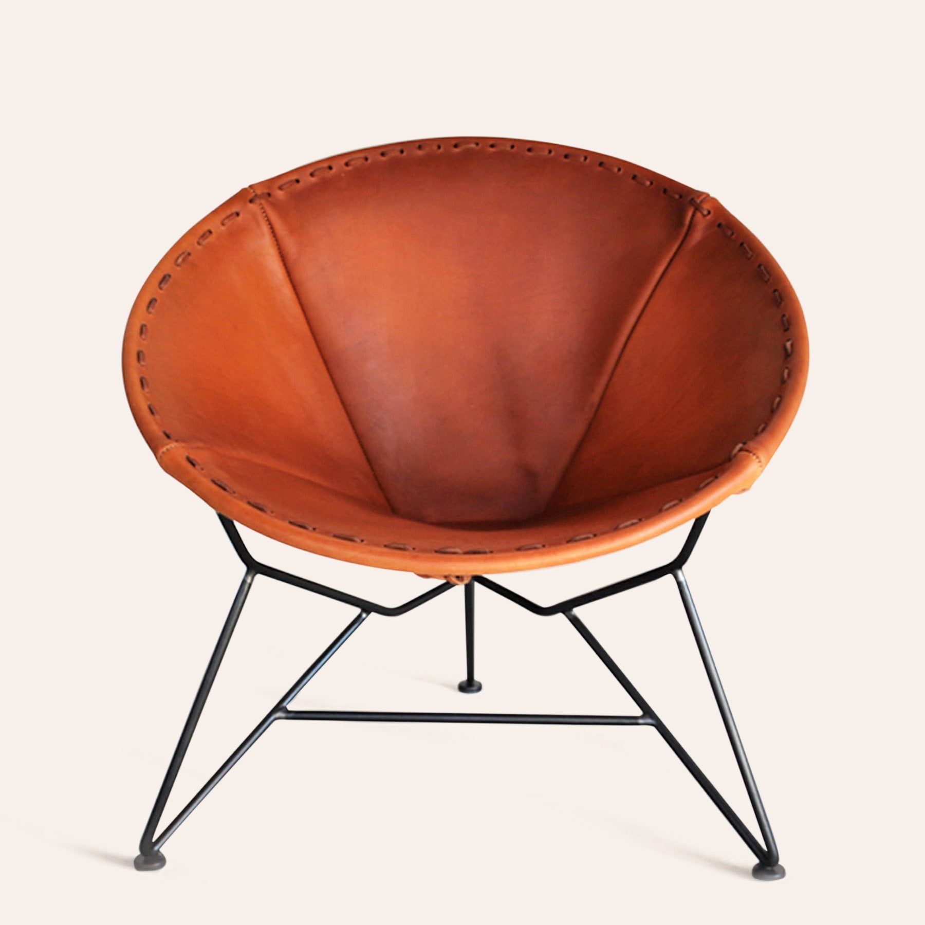Leather Round Chair in Red Steel