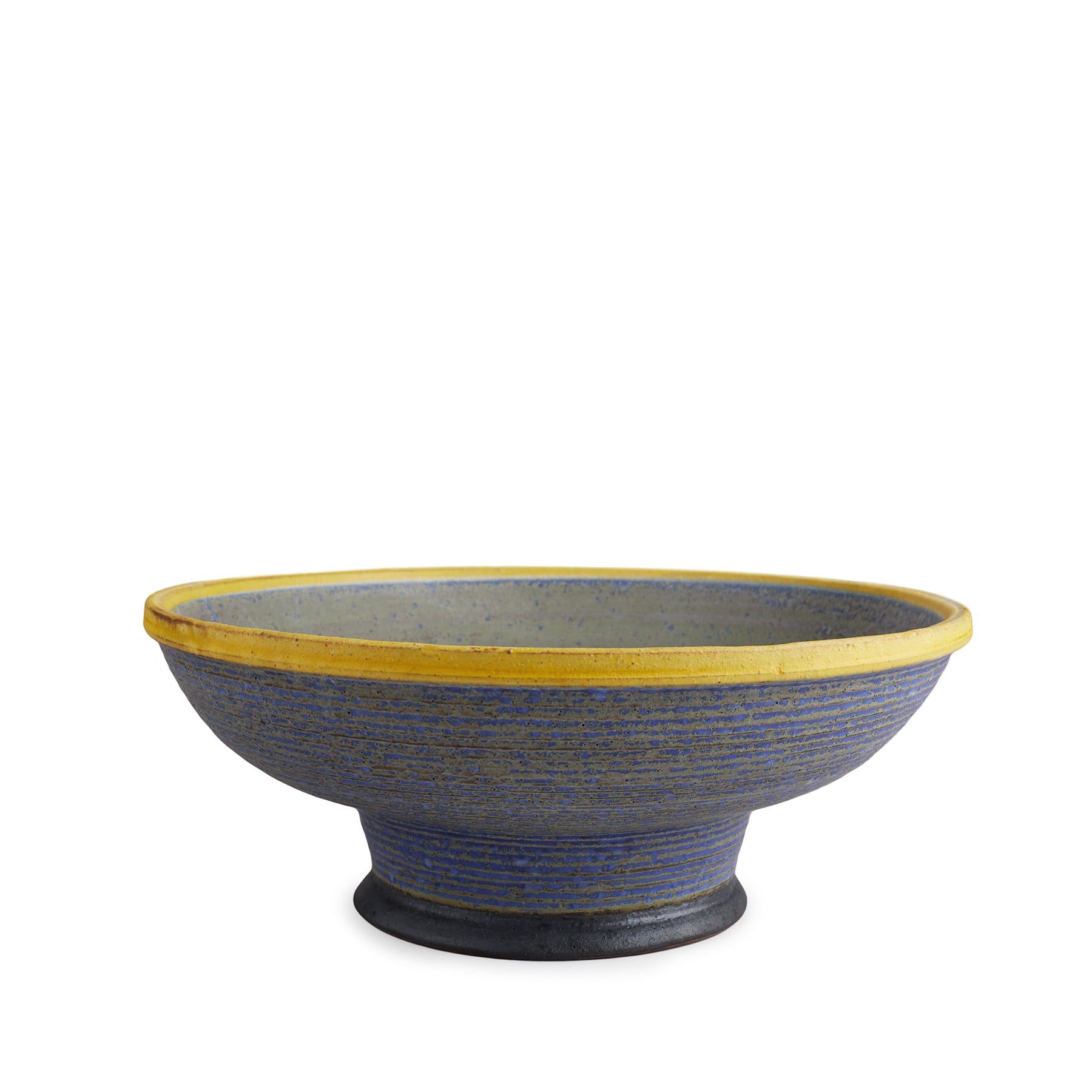 #14 Footed Bowl in Indigo with Yellow Ring Zoom Image 1