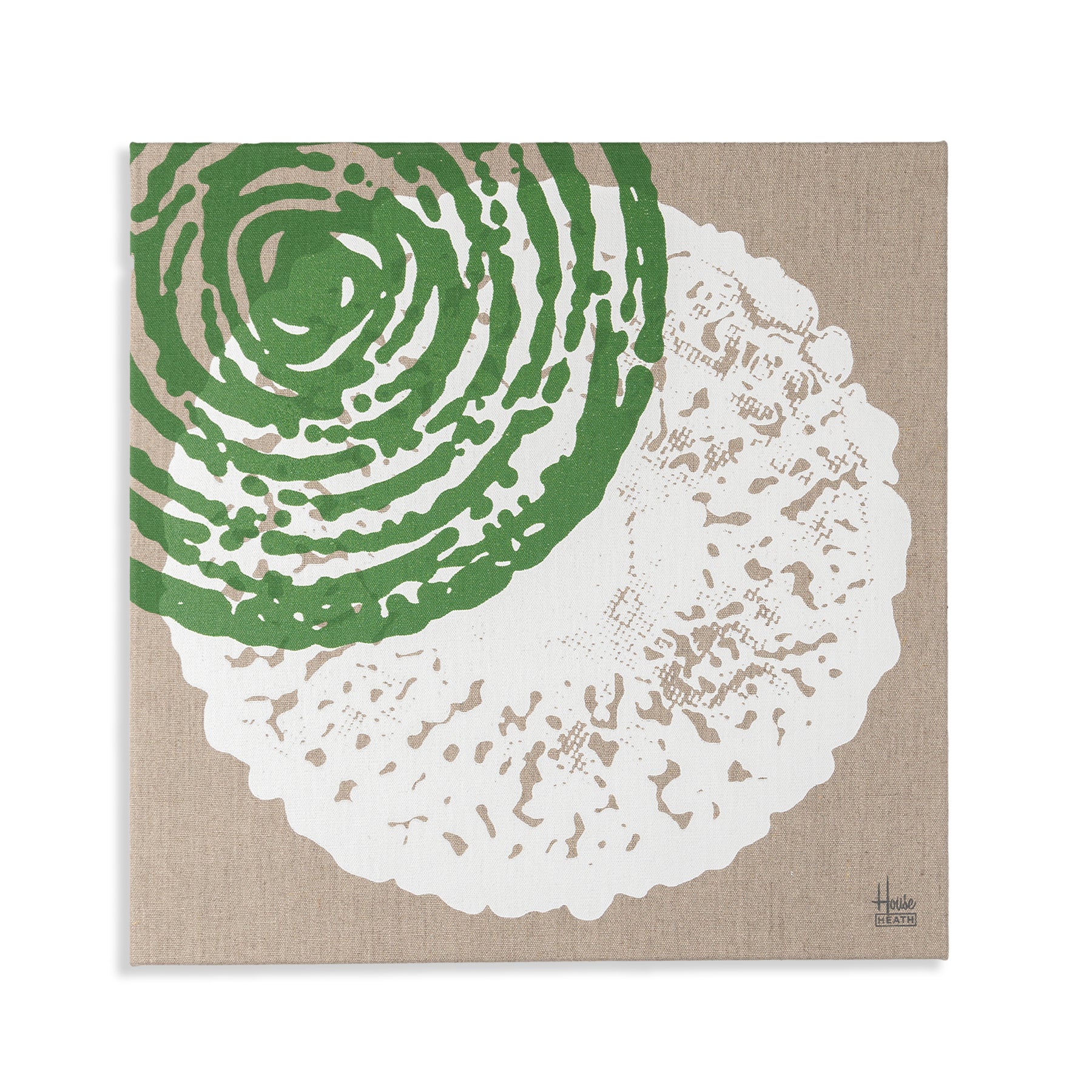 Vintage Tile Stretched Canvas Print in Evergreen and White Zoom Image 1