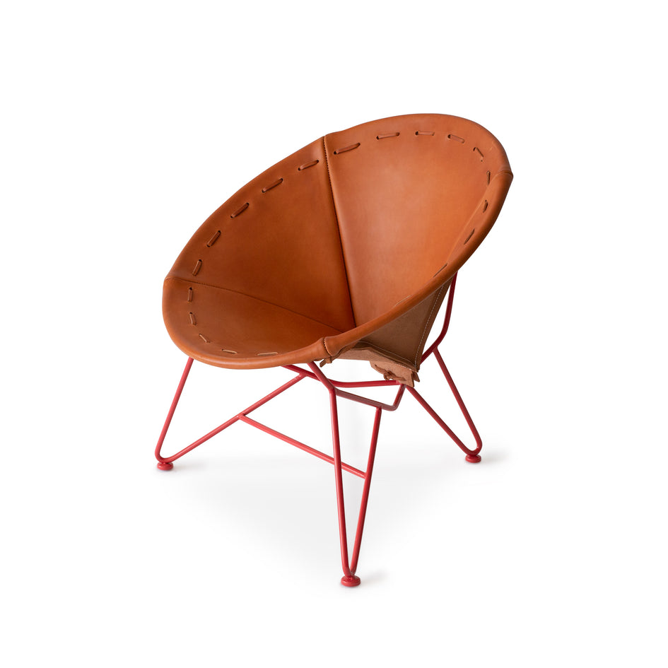 Saddle Leather Round Chair in Natural with Strawberry Red Base Image 1