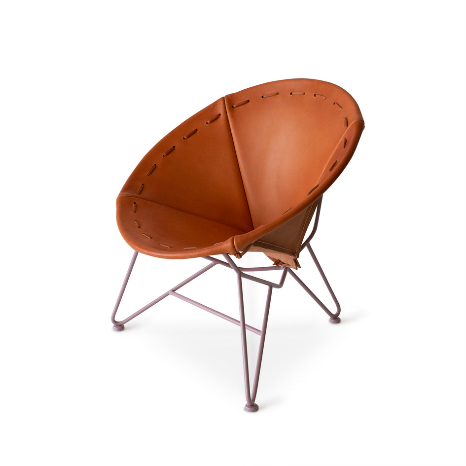 Saddle Leather Round Chair in Natural with Mauve Base Image 1