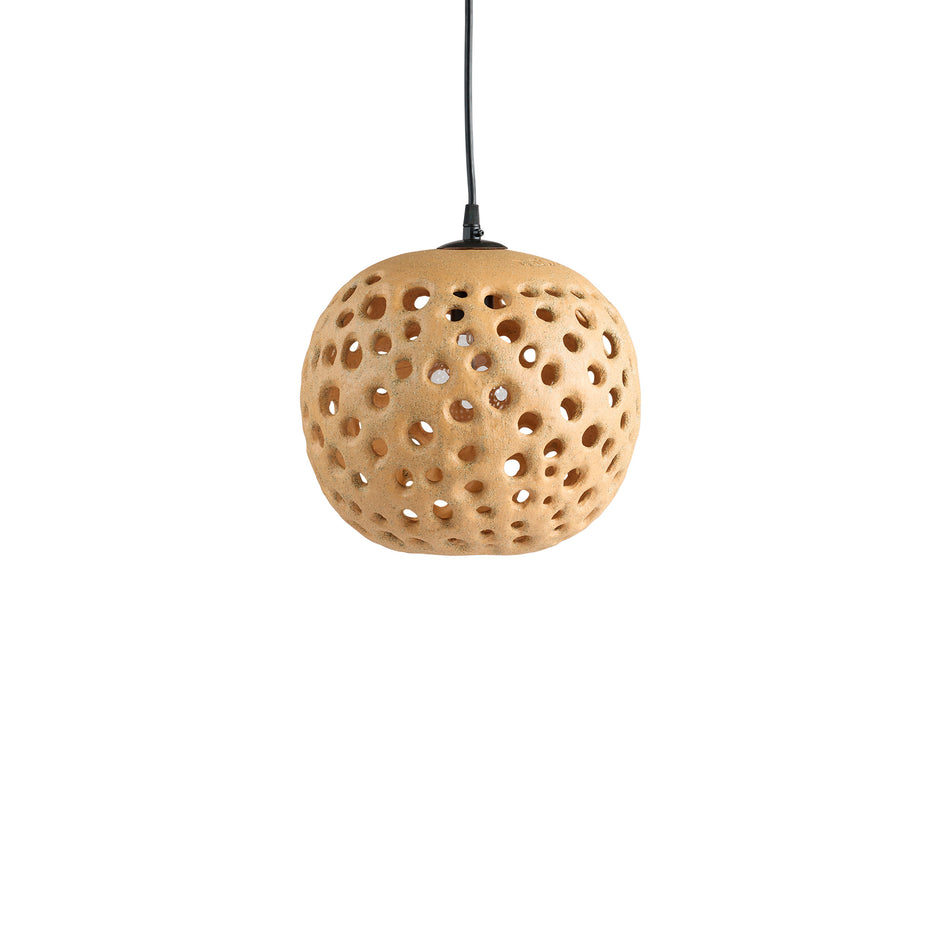 10" Ceramic Hanging Lantern in Tan Image 1