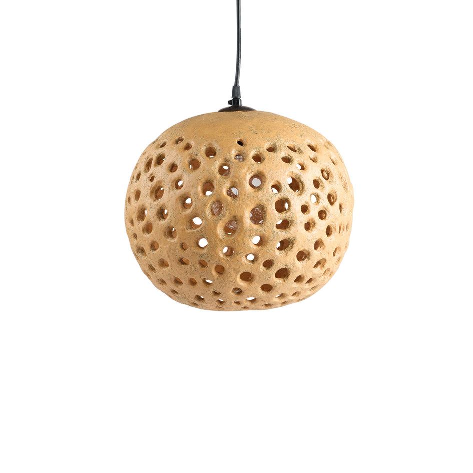 14" Ceramic Hanging Lantern in Tan Image 1