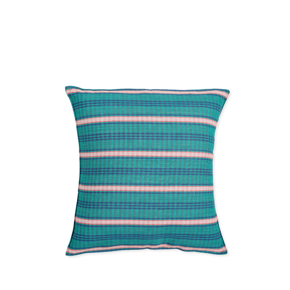 Cotton Tartan Square Pillow in Green, Navy Blue & Red Image 1
