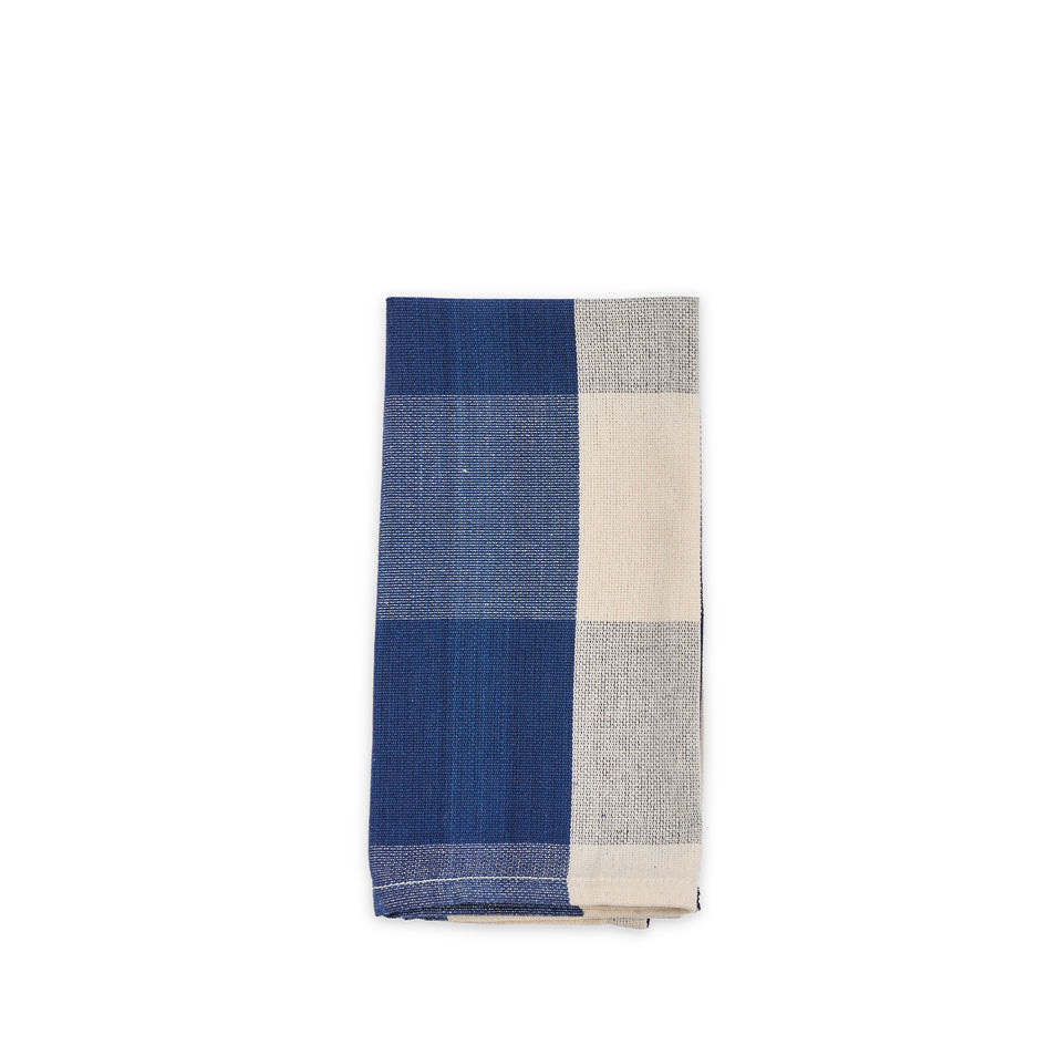 Cotton Check Napkin in Navy Blue and Off White Image 1
