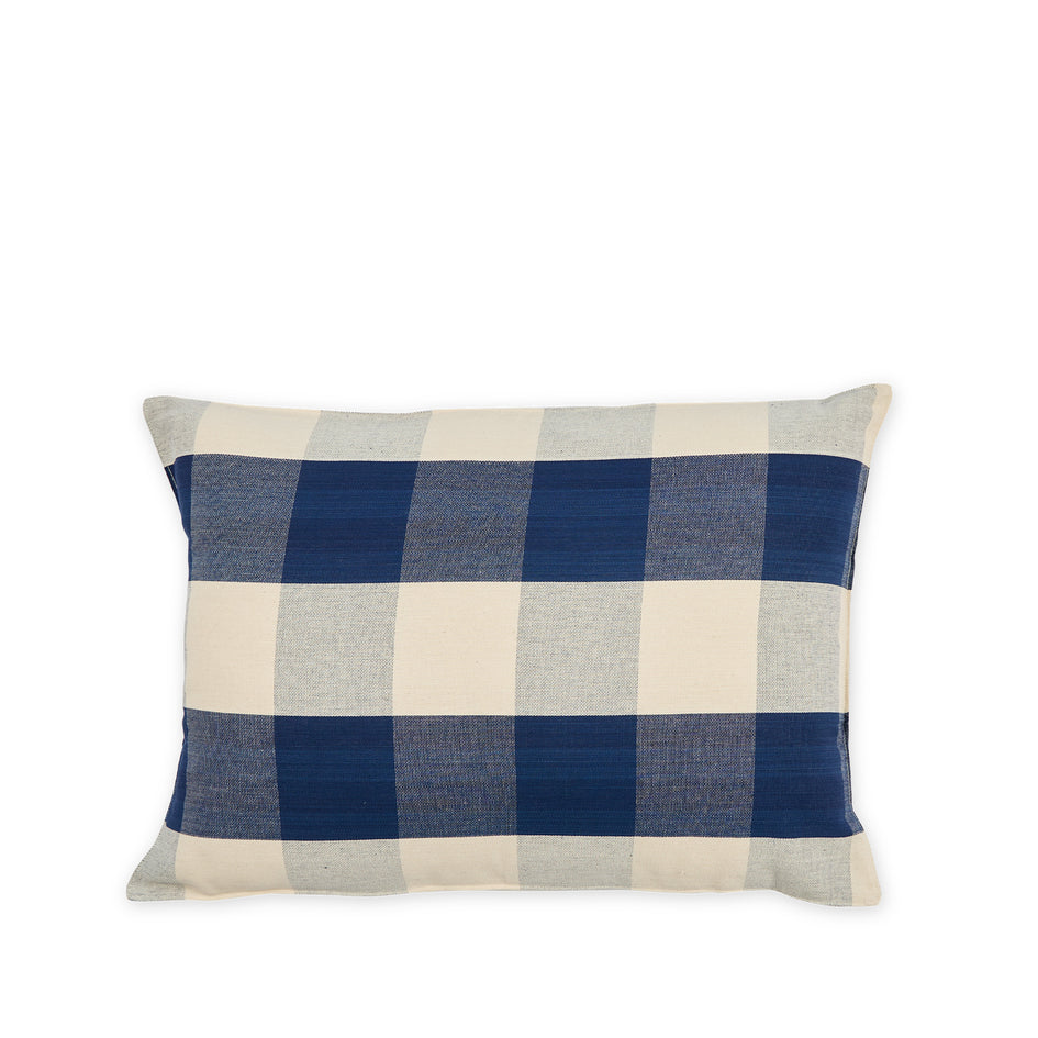 Cotton Check Pillow in Navy Blue and Off-White Image 1