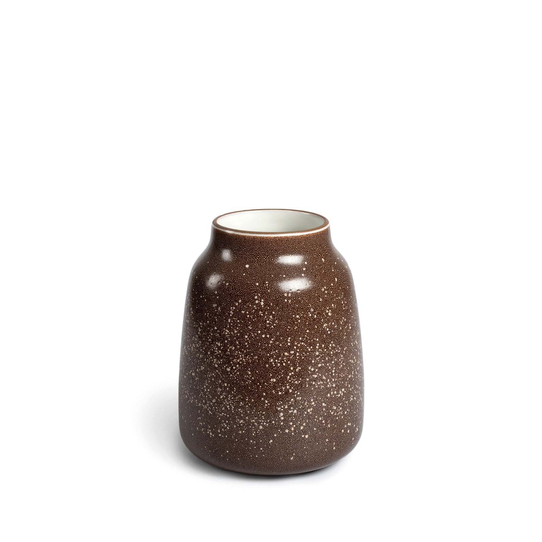 Wide Vase in Matte Brown and Opaque White Zoom Image 1